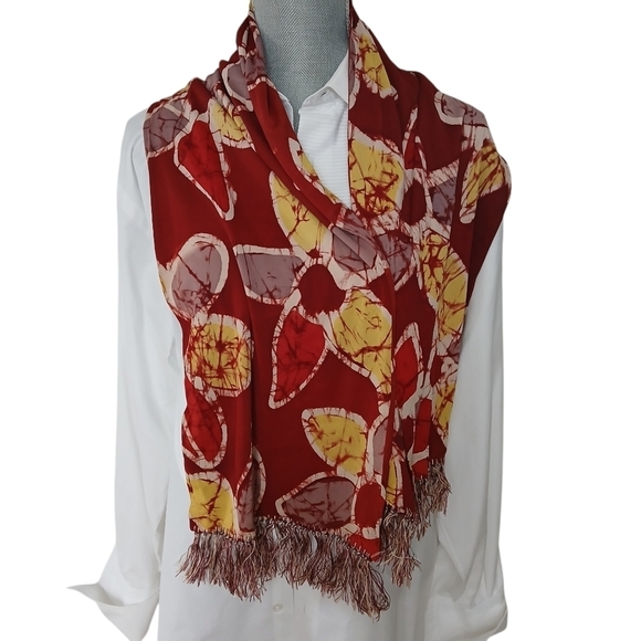 Vintage Aviator Scarf Fringe Tassel Tie Dye Batik Boho Floral 10" x 50" - Picture 7 of 14